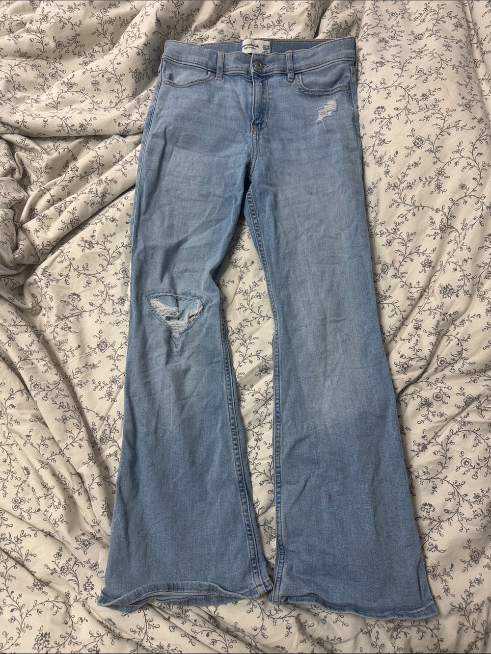 abercrombie kids Light Blue Distressed Flare Jeans
